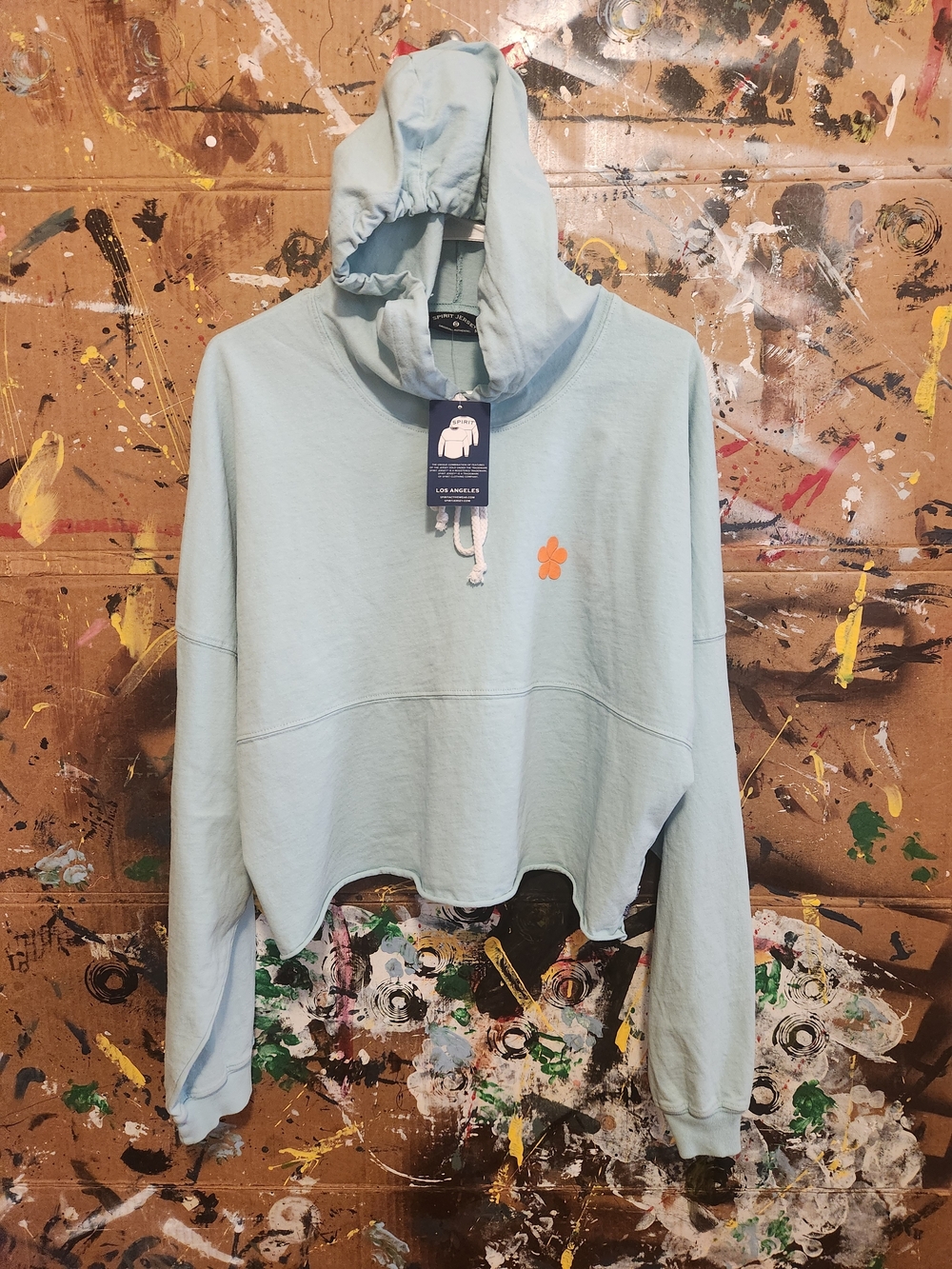 Flower Cropped Hoodie - Light Blue
